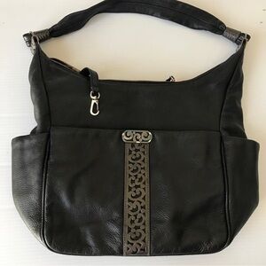 Brighton Contempo Caitlyn Black Leather Lace Accent Shoulder Bag Hobo Purse